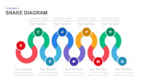 Snake diagram PowerPoint template with colorful loops and icons for settings, tools, trophy, rocket, leaf, briefcase, and graduation cap