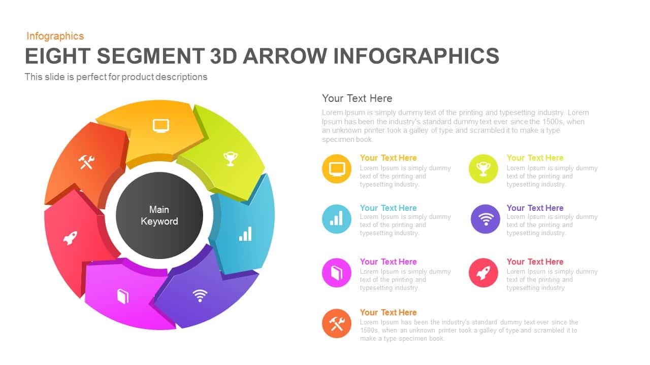 8 segment 3d arrow PowerPoint template