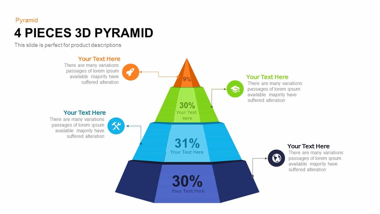 4 pieces 3d pyramid PowerPoint template and Keynote