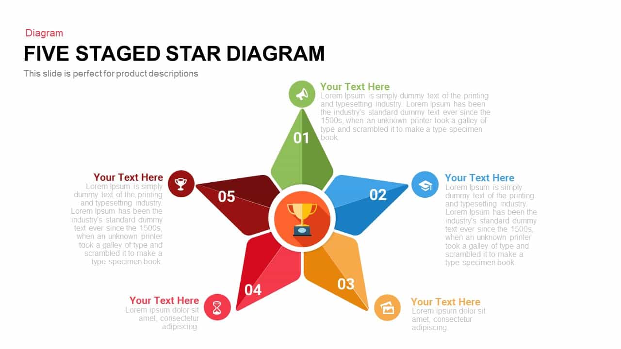 Five Staged Star Diagram Template for Powerpoint and Keynote template