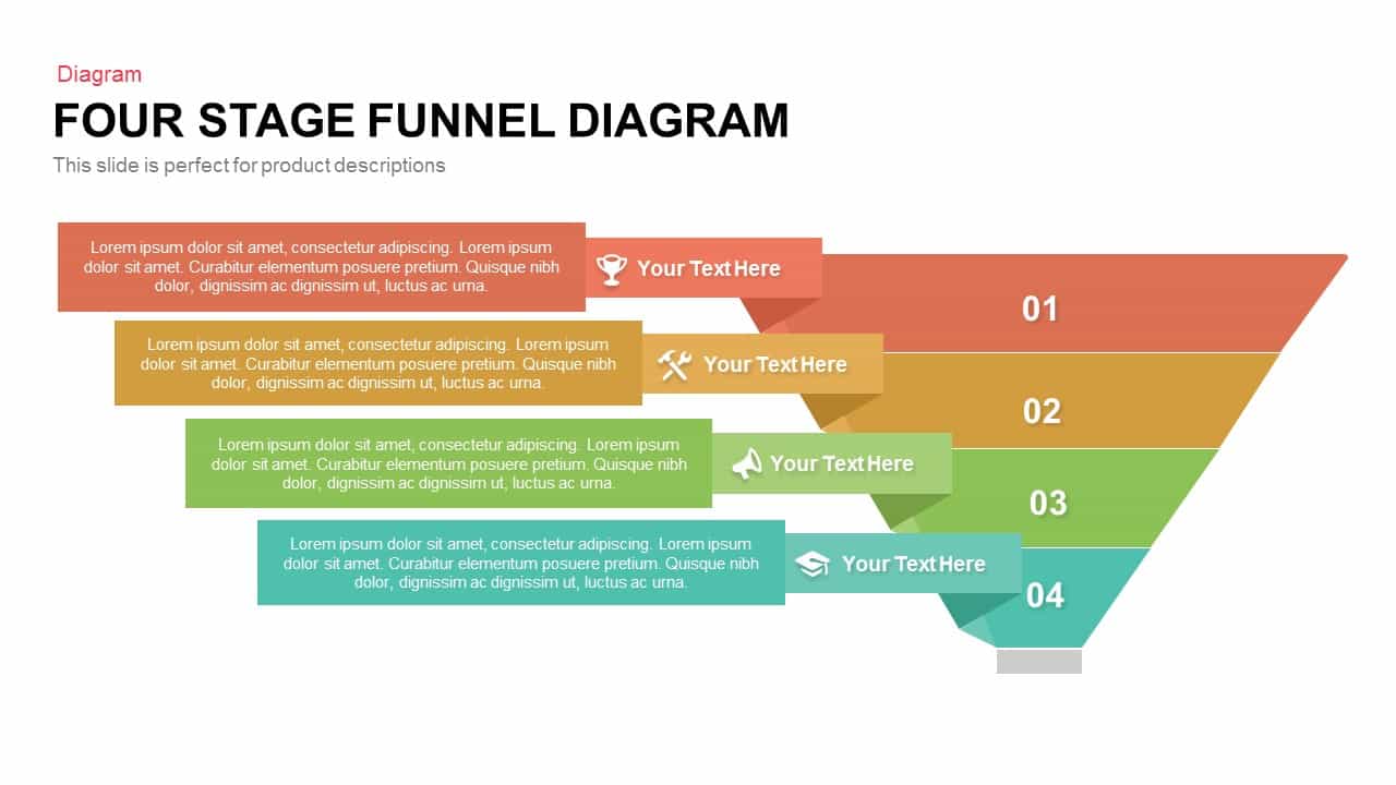 4 stage funnel diagram PowerPoint template and keynote