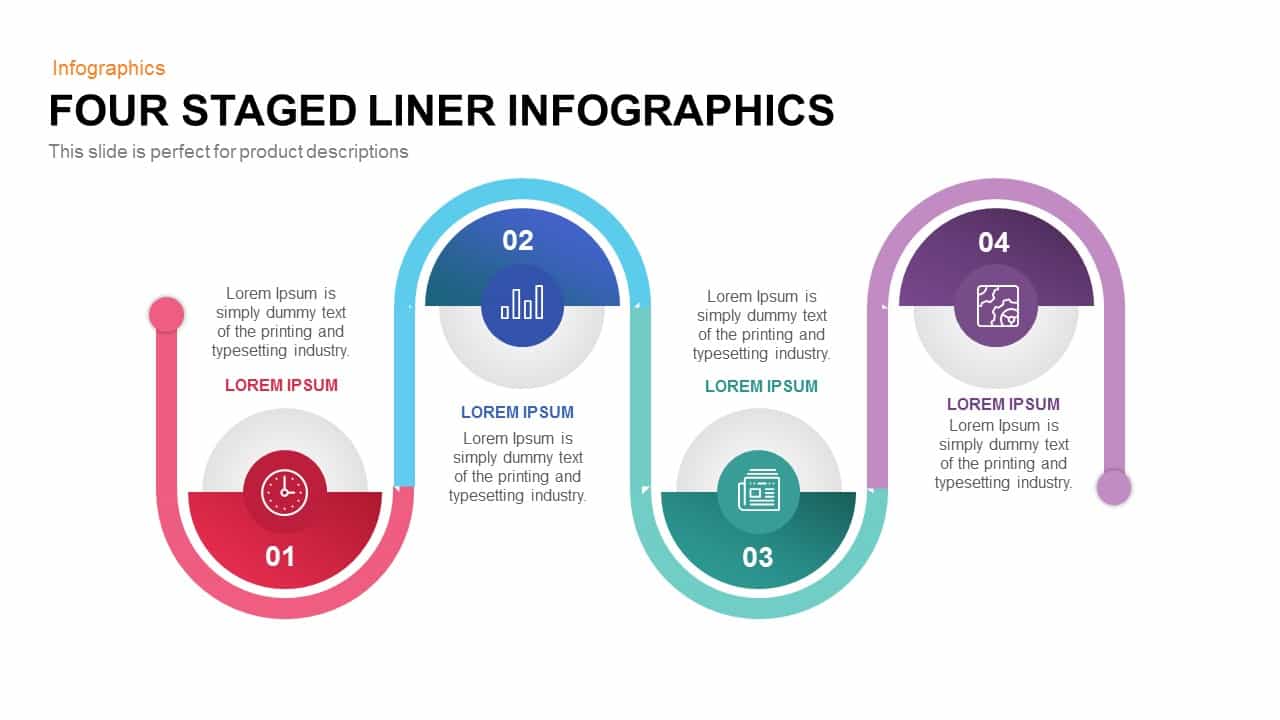 4 Staged Infographics Linear PowerPoint Template and Keynote