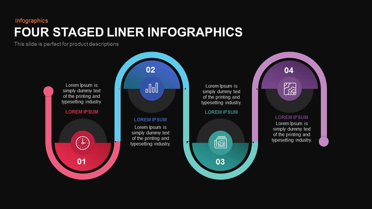 Four Staged Liner Infographics Powerpoint and Keynote template