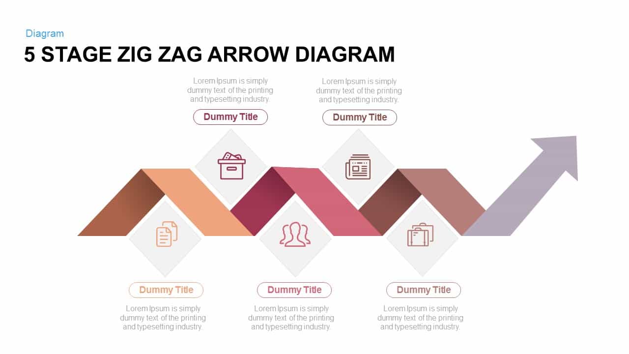 5 Stage Zigzag Arrow Diagram Powerpoint Template And Keynote Slide 0718
