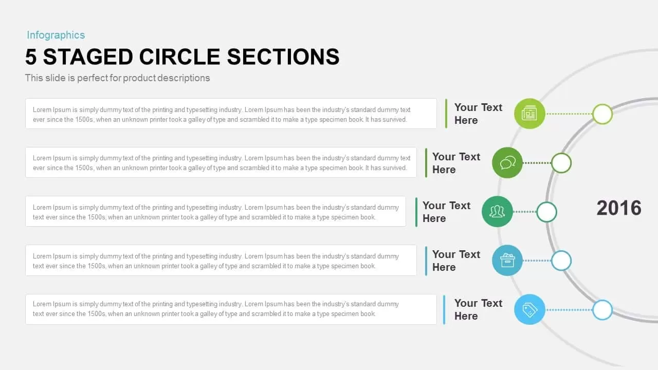 5 Staged Circle Diagram PowerPoint Template and Keynote