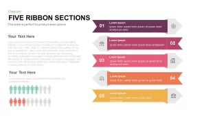 Five Sections Ribbon PowerPoint Template and Keynote Slide