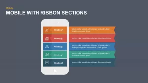 5 Sections Ribbon PowerPoint Template with Mobile
