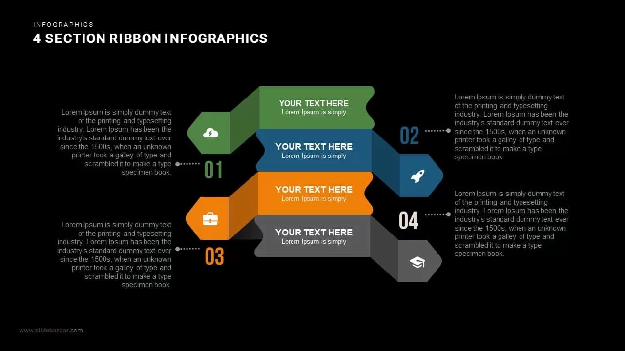 4 Section Ribbon Infographics Powerpoint and Keynote template