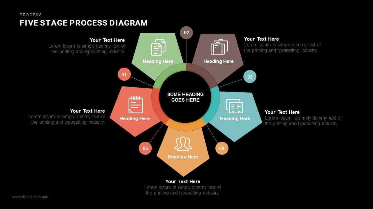 Five stage process diagram PowerPoint template and keynote