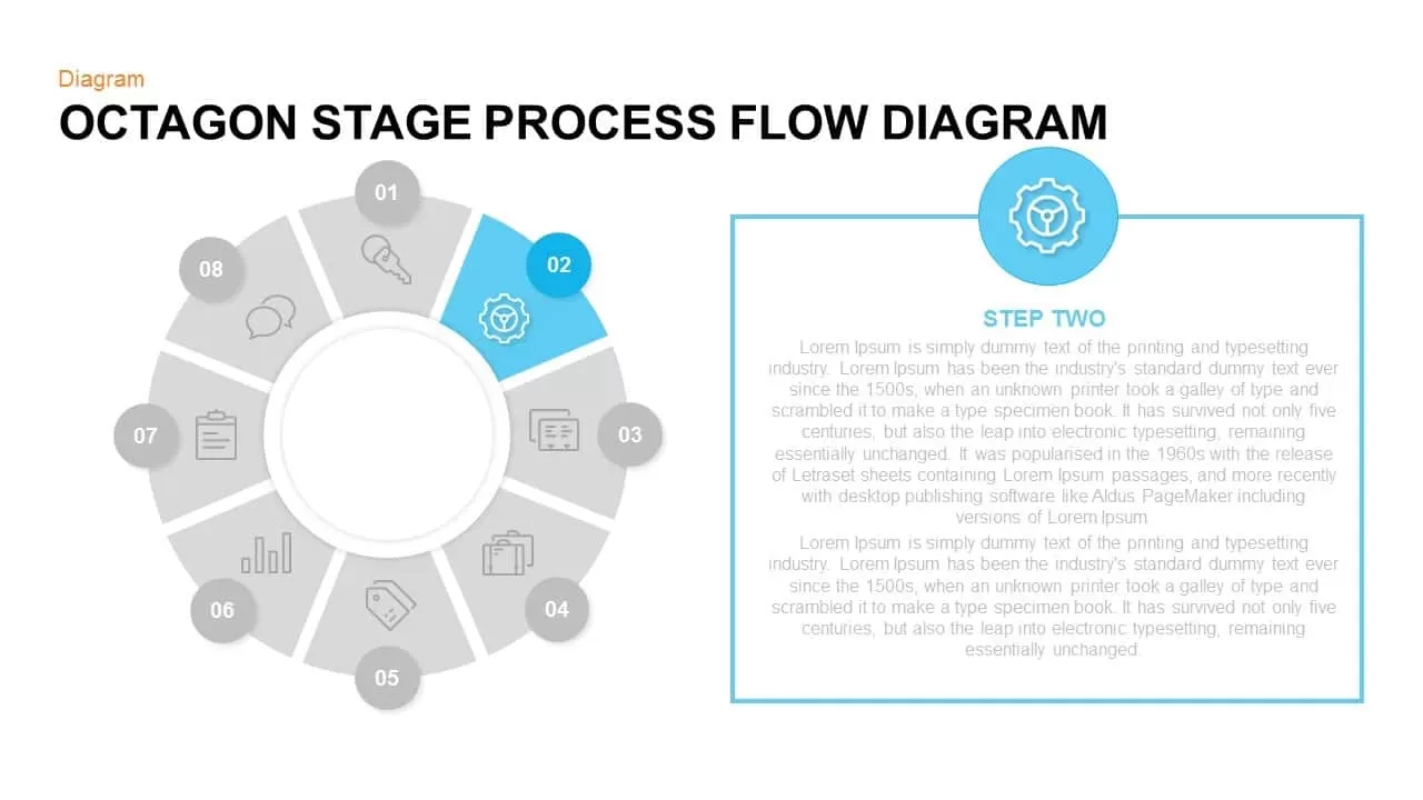 Octagon Stage Process Flow Diagram Powerpoint and Keynote template