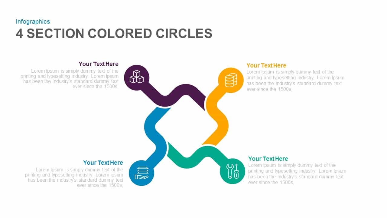 4 section colored circles PowerPoint template and keynote slide