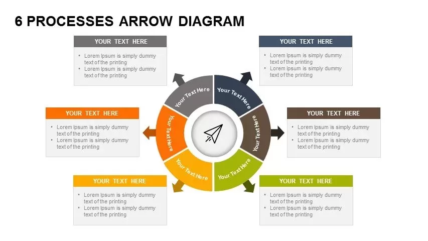 6 Processes Diagram Arrow PowerPoint Template and Keynote Slide