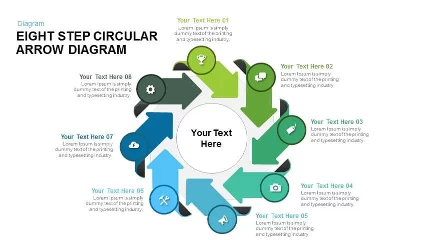 Eight Step Circular Arrow Diagram Powerpoint and Keynote template