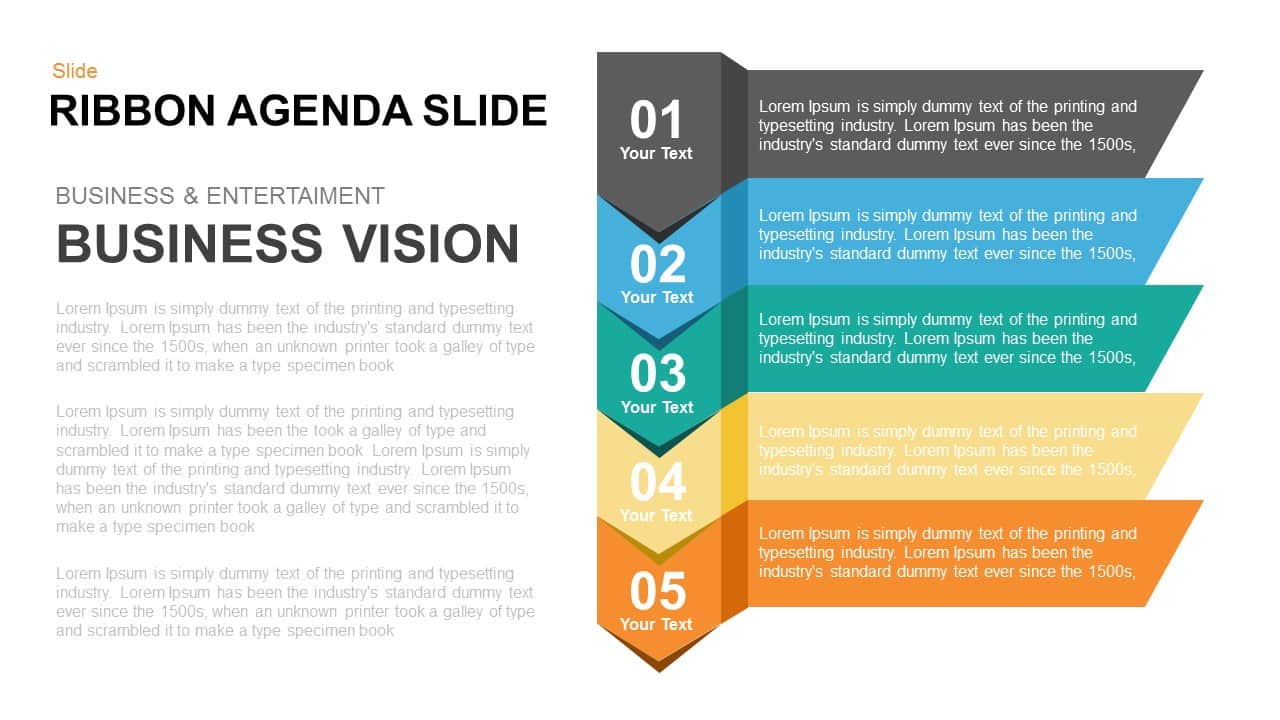 5 Items Ribbon Agenda Slide Template for PowerPoint and