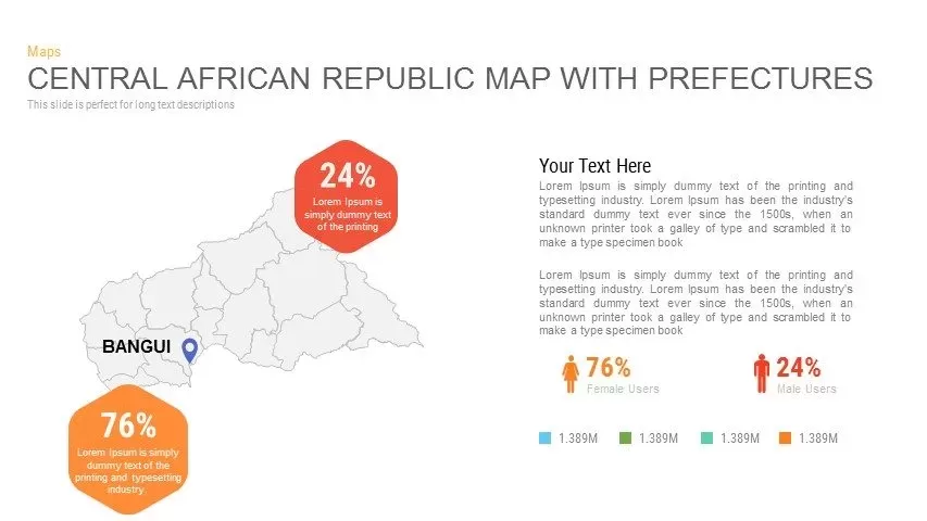 Central African Republic Map With prefectures Powerpoint and Keynote template