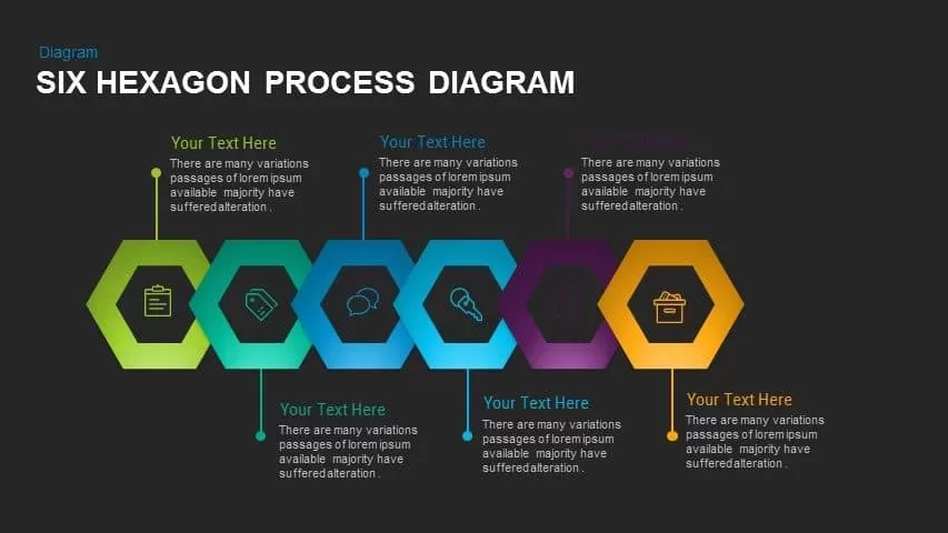 Six Hexagon Process Diagram Powerpoint and Keynote template