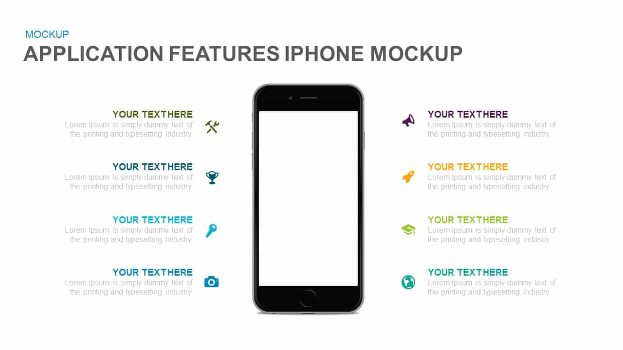 application features iPhone mockup PowerPoint template