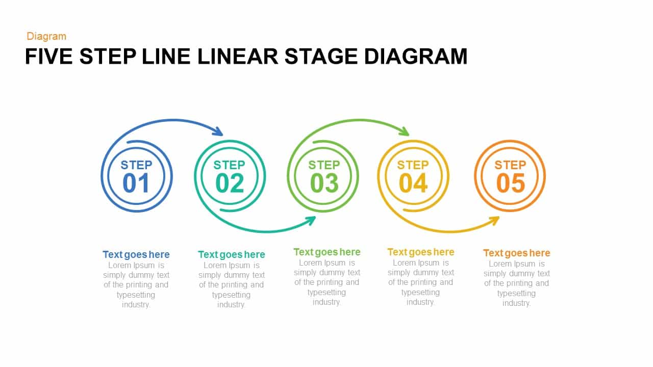 Five Step Line Linear Stage Diagram Powerpoint and Keynote