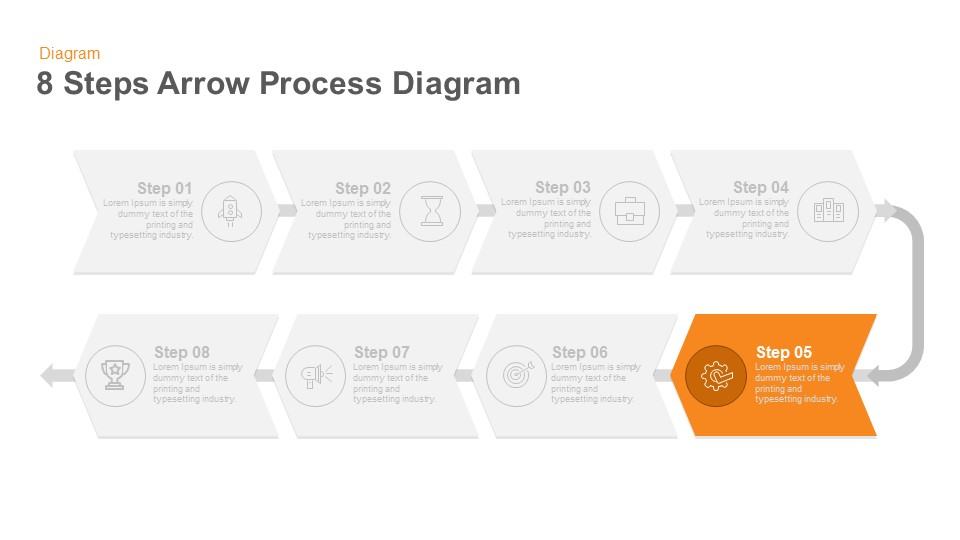 8 Steps Arrow Process Diagram Powerpoint Template And Keynote Slide 3909