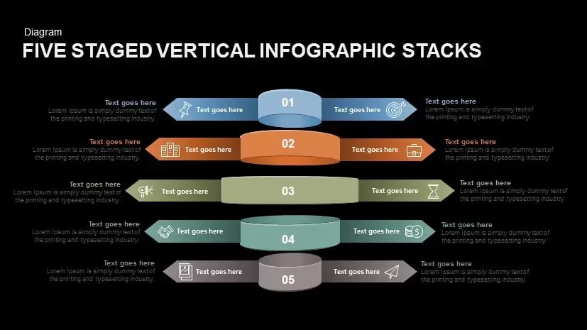 Five Staged Vertical Infographic Stacks