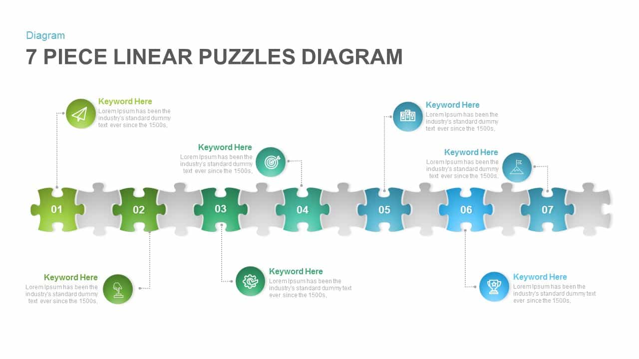 7 Section Linear Puzzle Diagram Template for PowerPoint