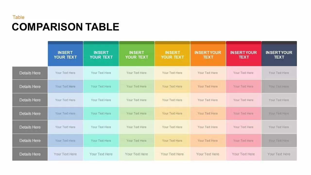 comparison table PowerPoint template and keynote