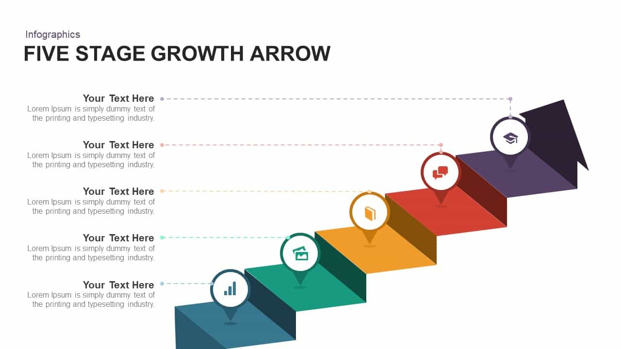 5 Stage Growth Arrow PowerPoint Template and Keynote Slide