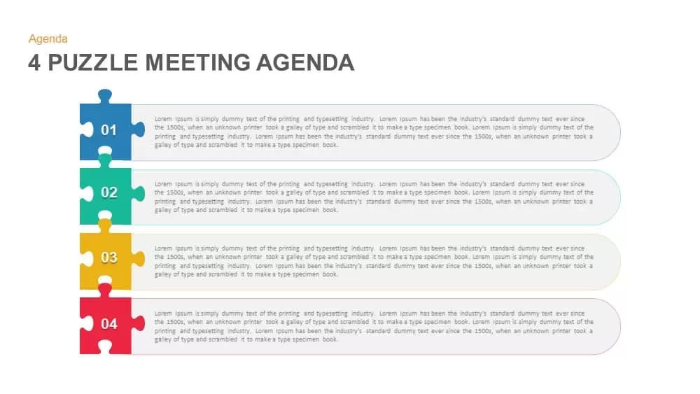 4 Puzzle Meeting Agenda PowerPoint Template