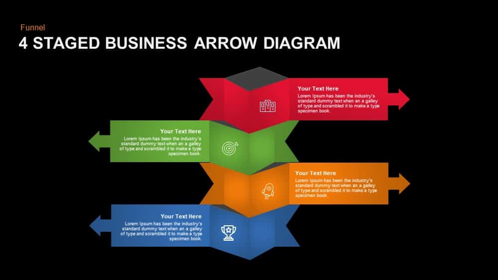 4 Staged Business Arrow Diagram Powerpoint template