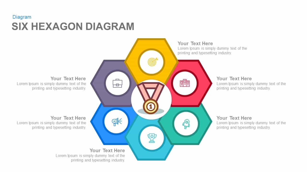 Six Hexagon Diagram Powerpoint and Keynote template