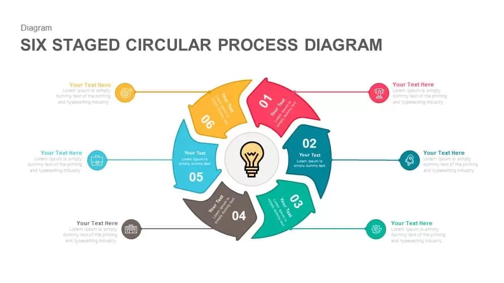 Six Staged Circular Process Diagram Powerpoint and Keynote template