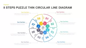 8 Steps Thin Line Circular Puzzle Diagram Template for PowerPoint and Keynote