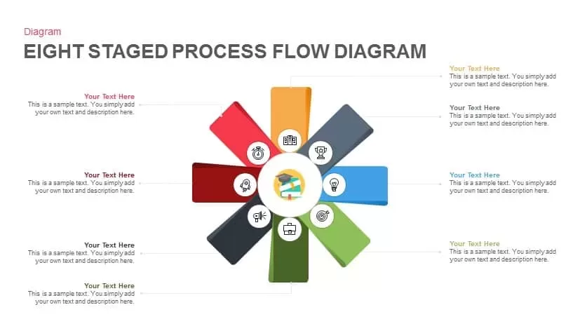 Eight Staged Process Flow Diagram Powerpoint and Keynote template