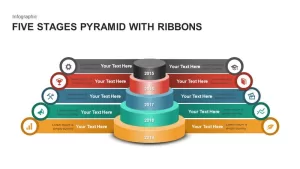 5 stages ribbon pyramid diagram template for PowerPoint and keynote