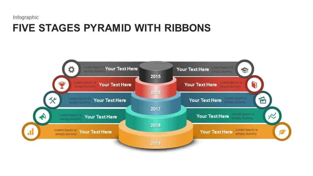 5 Stages Ribbon Pyramid Diagram Template for PowerPoint and Keynote