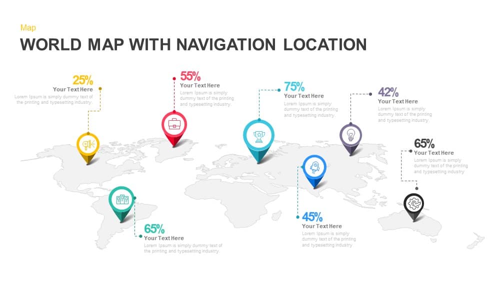World Map With Navigation Location Powerpoint Template And Keynote