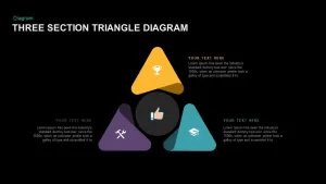 Three Section Triangle Diagram PowerPoint template