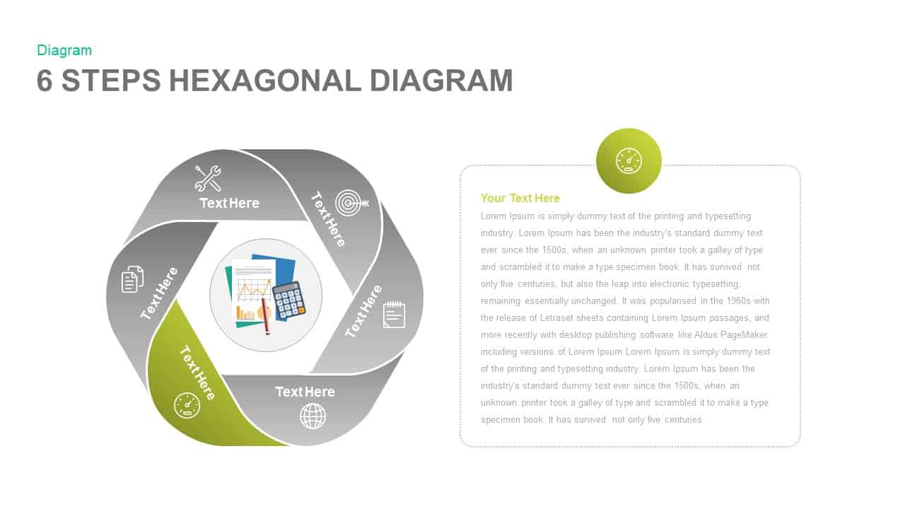 6 Steps Hexagonal Diagram PowerPoint template