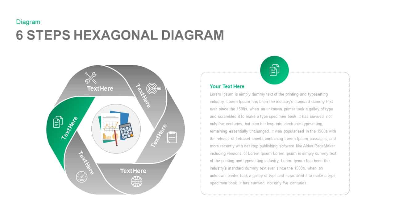 6 Steps Hexagonal Diagram PowerPoint template