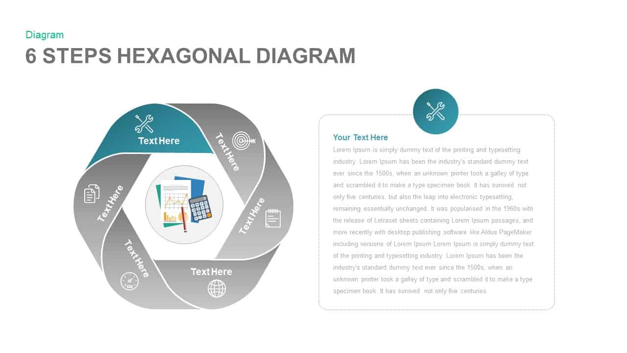 6 Steps Hexagonal Diagram PowerPoint template