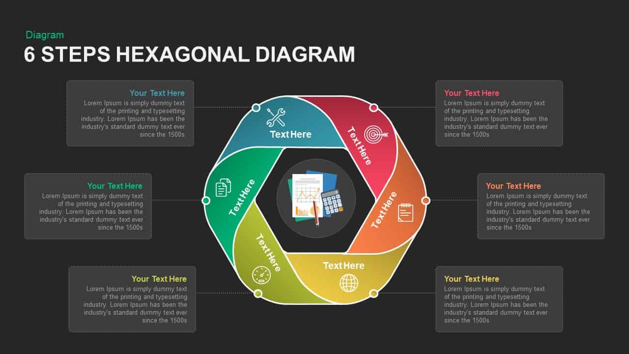 6 Steps Hexagonal Diagram PowerPoint template