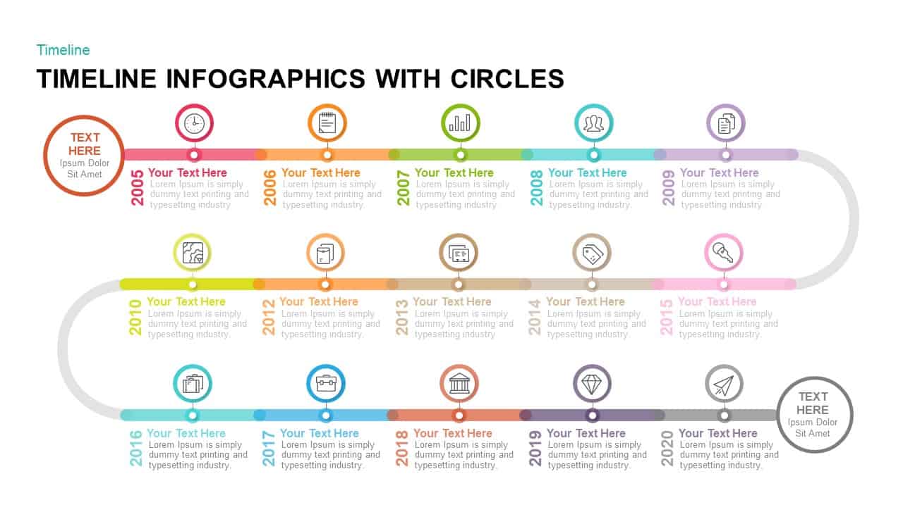 Timeline Infographics With Circles PowerPoint Template Keynote Template