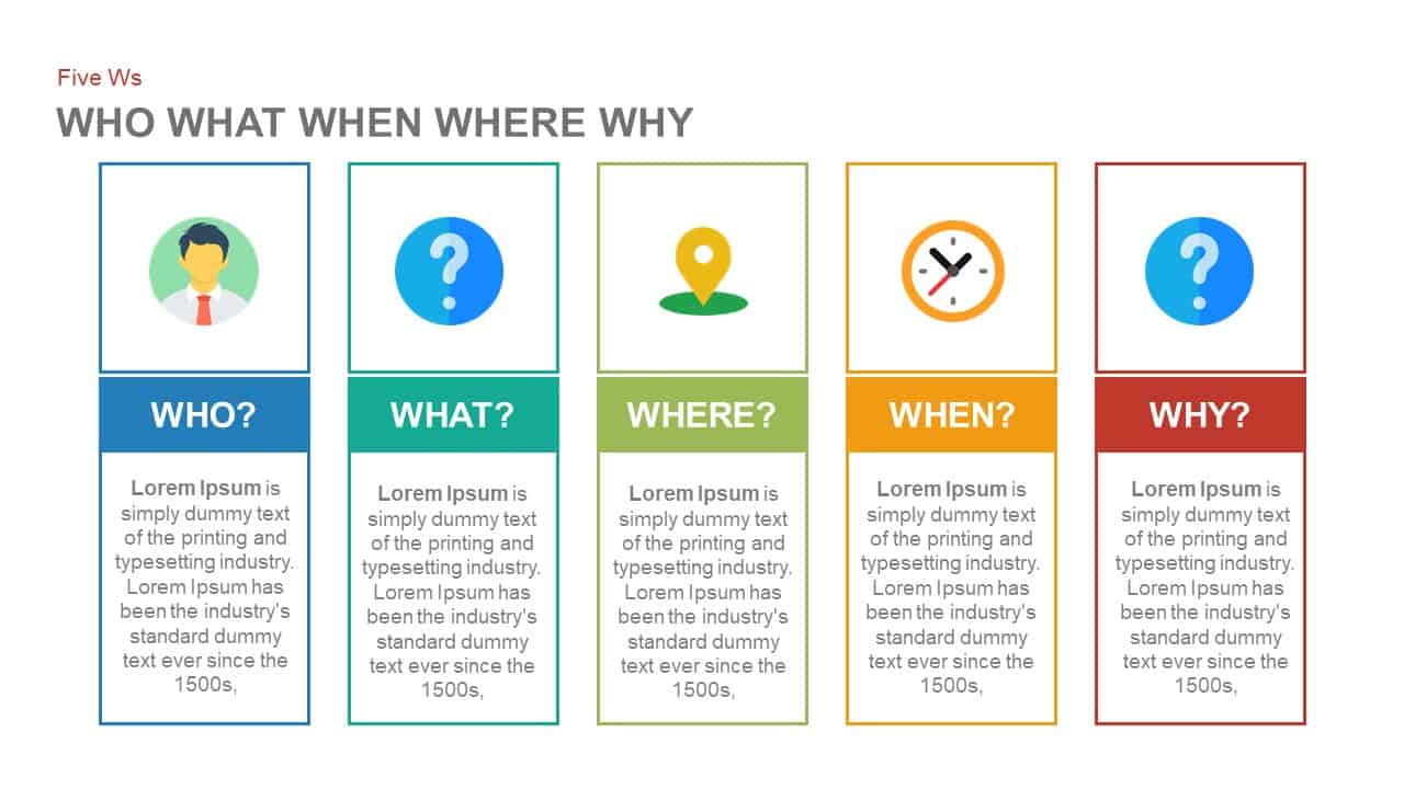 Who What When Where Why - 5 Ws PowerPoint Template - Slidebazaar