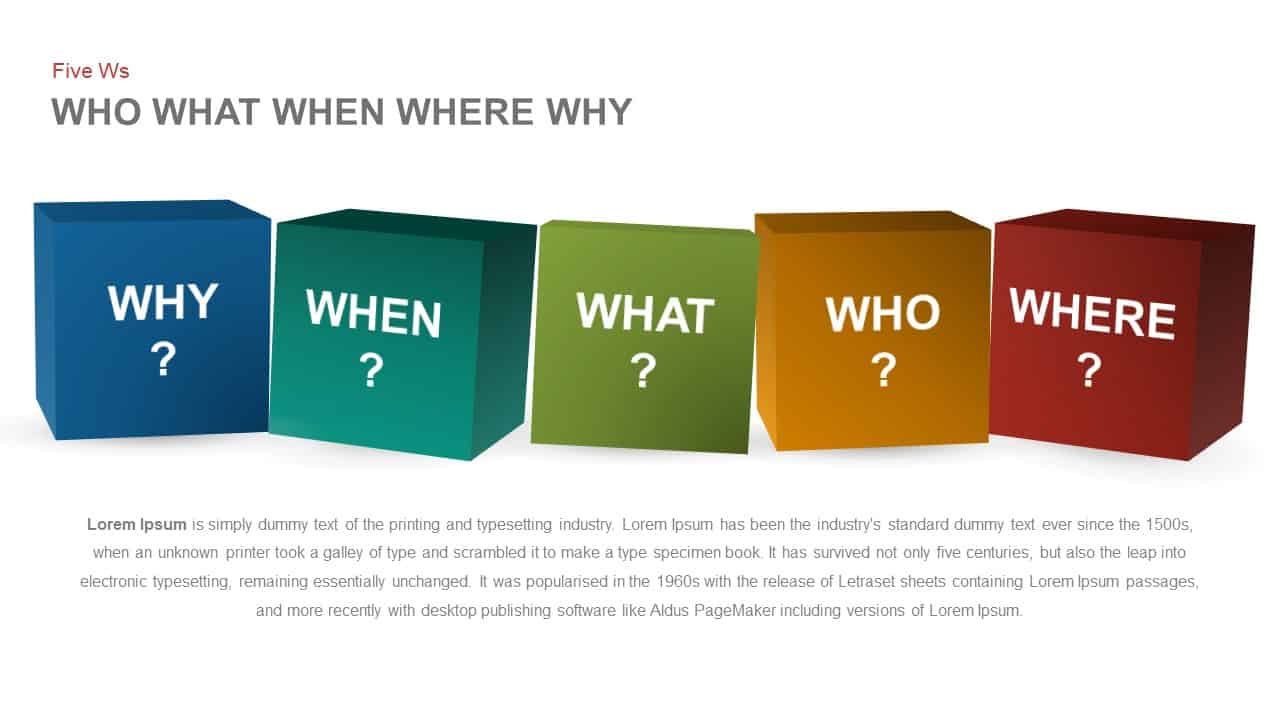 Who What When Where Why Five Ws PowerPoint template