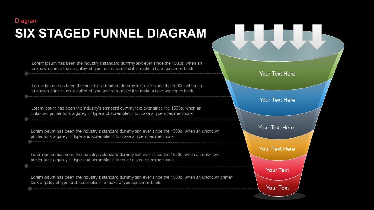 6 Staged Funnel Diagram Powerpoint Template And Keynote Slidebazaar 9175