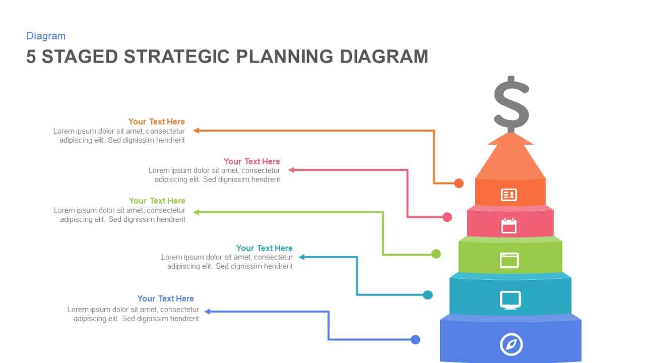 5 Staged Strategic Planning Diagram PowerPoint Template and Keynote Slide