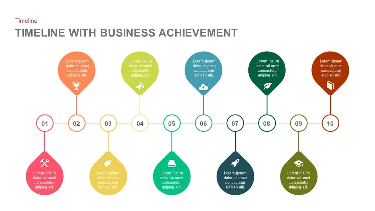 Timeline with business achievement powerpoint template and keynote slide