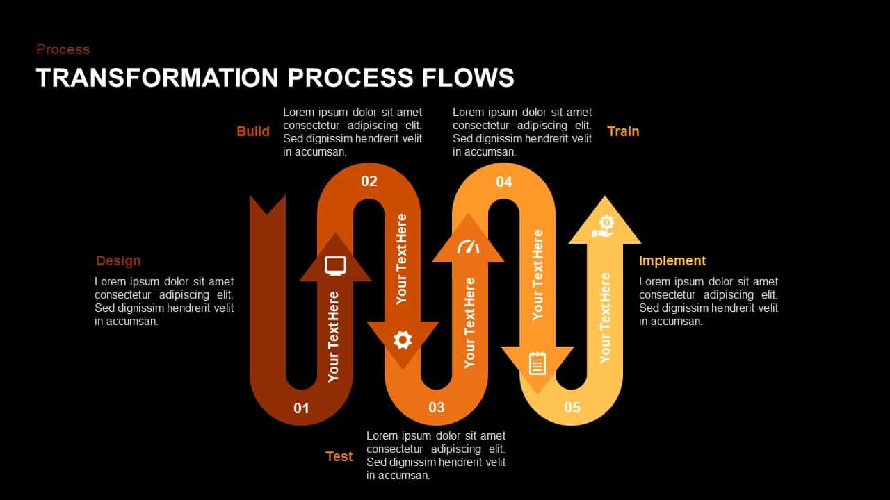 Transformation process flow powerpoint template and keynote slide