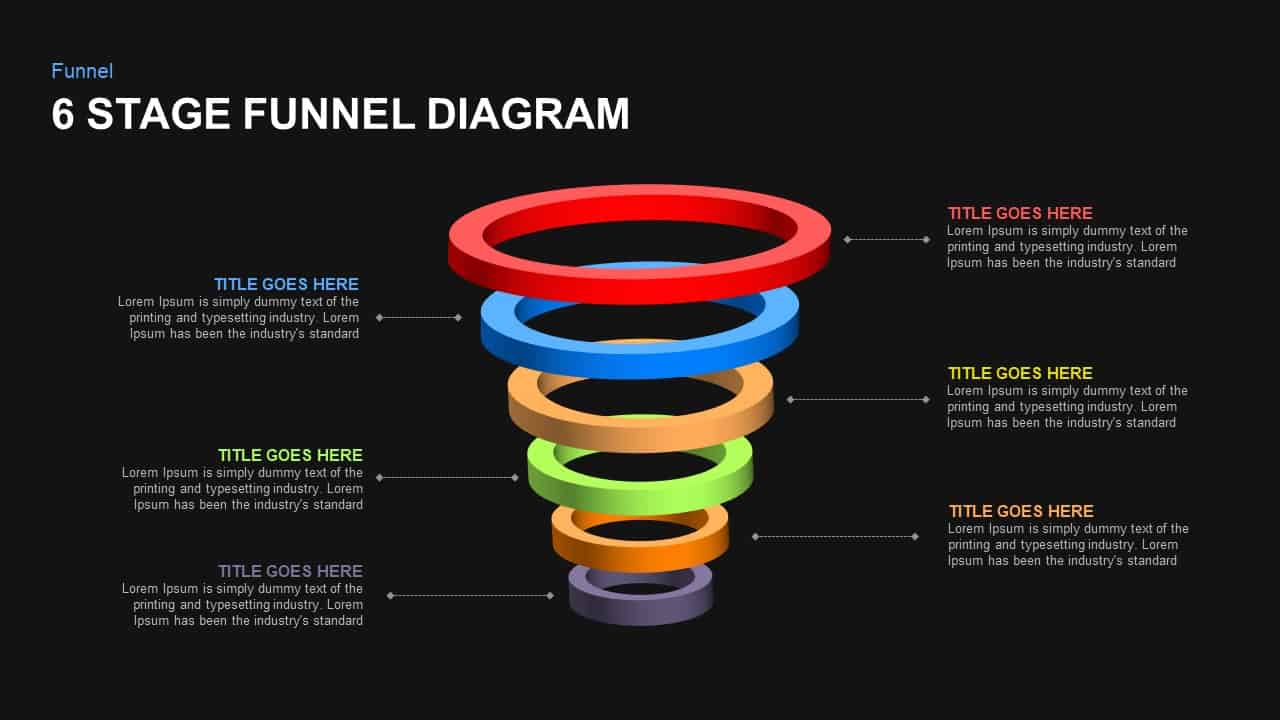 6 stage funnel diagram template for PowerPoint and keynote
