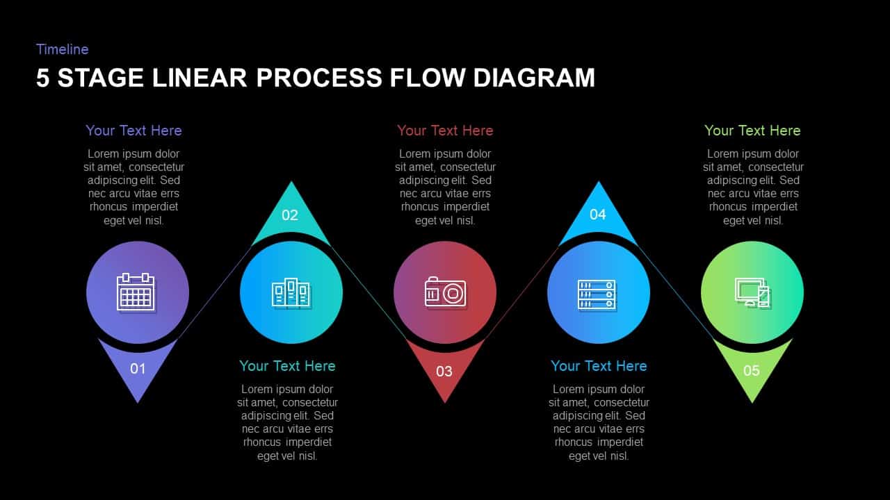 5 Stage Linear Process Flow Diagram Template For Powerpoint And Keynote 3092